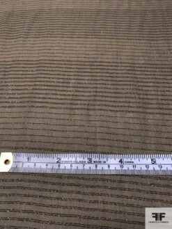 Heavy Silk Chiffon With Horizontal Lurex Pinstripes - Smoky Olive / Black -Fabrics And Fabrics Store 14335 5