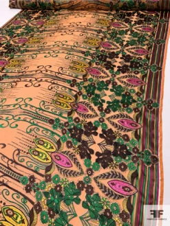 Double-Border Pattern Floral Printed Burnout Chiffon - Orange / Green / Brown / Magenta