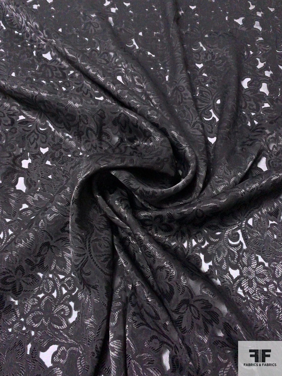Floral Jacquard Burnout Silk Chiffon - Black 6 Floral Jacquard Burnout Silk Chiffon - Black - Image 4