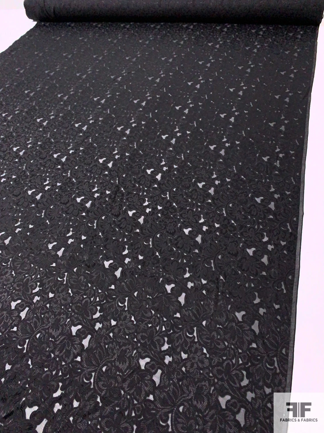 Floral Jacquard Burnout Silk Chiffon - Black 4 Floral Jacquard Burnout Silk Chiffon - Black - Image 2