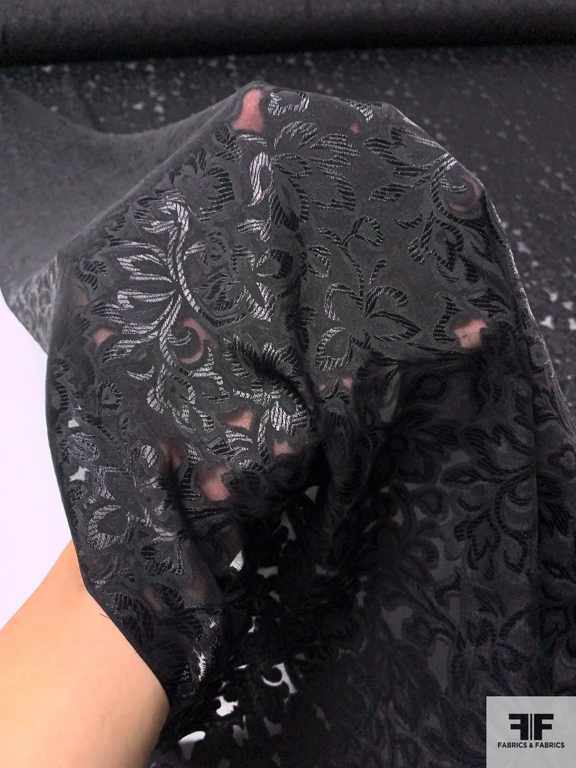 Floral Jacquard Burnout Silk Chiffon - Black 3 Floral Jacquard Burnout Silk Chiffon - Black