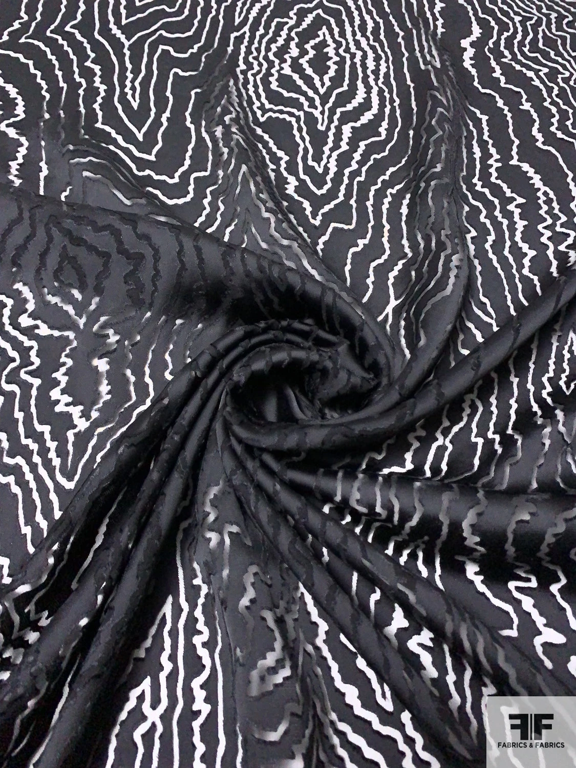 Wood Grain Burnout Silk Blend Chiffon - Black 3 Wood Grain Burnout Silk Blend Chiffon - Black