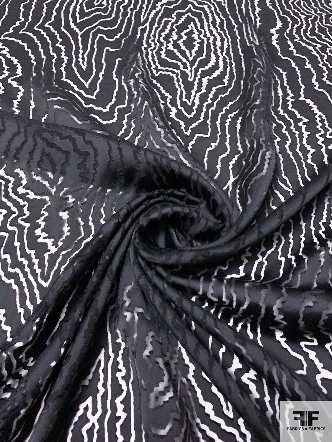 Wood Grain Burnout Silk Blend Chiffon - Black 5 Wood Grain Burnout Silk Blend Chiffon - Black - Image 3