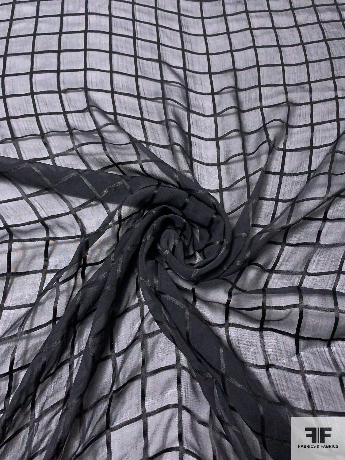 Silk Chiffon With Satin Windowpane - Black 3 Silk Chiffon With Satin Windowpane - Black