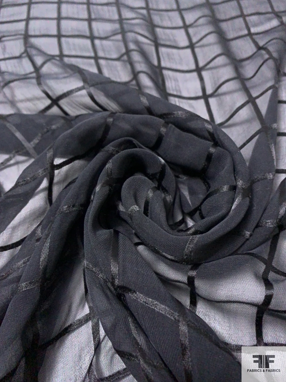 Silk Chiffon With Satin Windowpane - Black 6 Silk Chiffon With Satin Windowpane - Black - Image 4