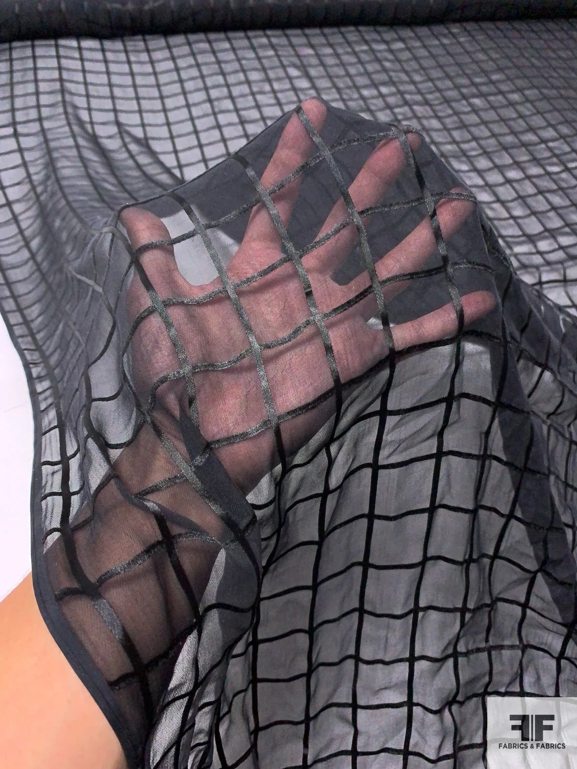 Silk Chiffon With Satin Windowpane - Black 4 Silk Chiffon With Satin Windowpane - Black - Image 2