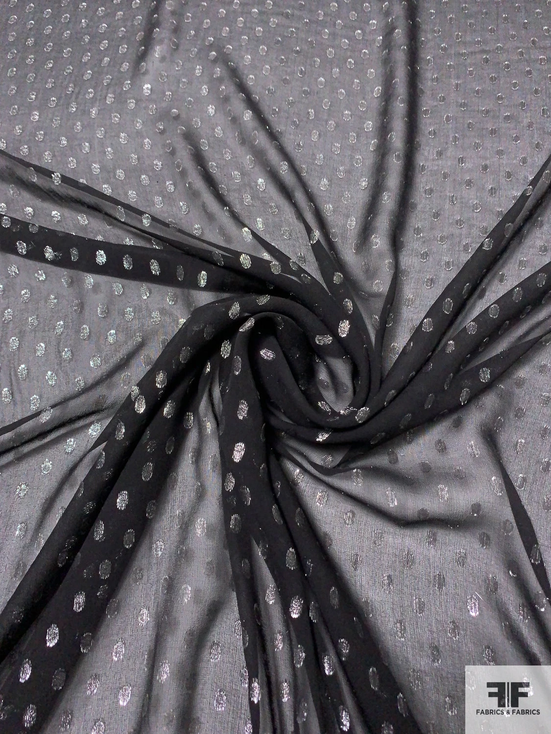 Lurex Polka Dots Silk Chiffon - Black / Silver 5 Lurex Polka Dots Silk Chiffon - Black / Silver - Image 3