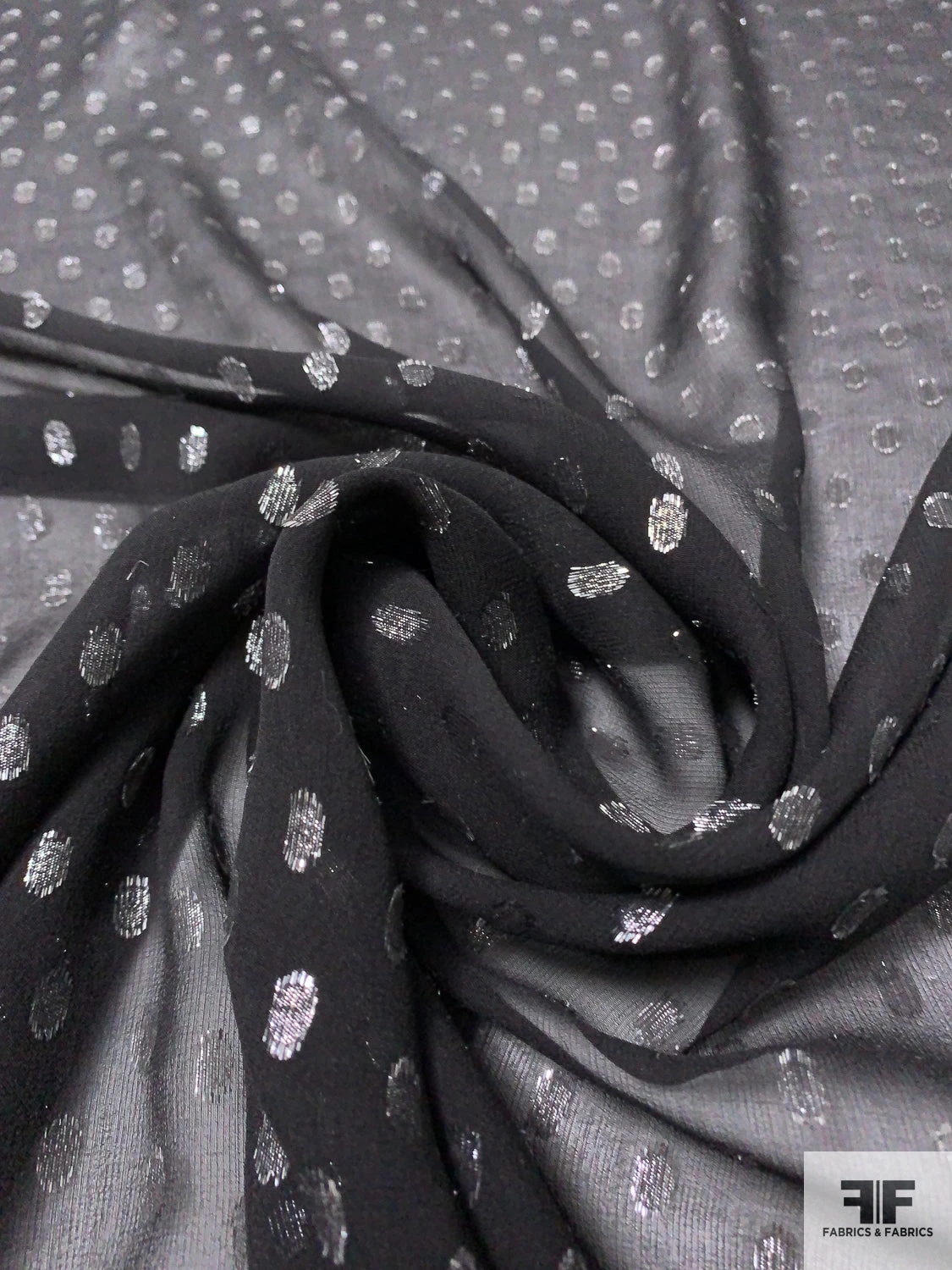 Lurex Polka Dots Silk Chiffon - Black / Silver 6 Lurex Polka Dots Silk Chiffon - Black / Silver - Image 4