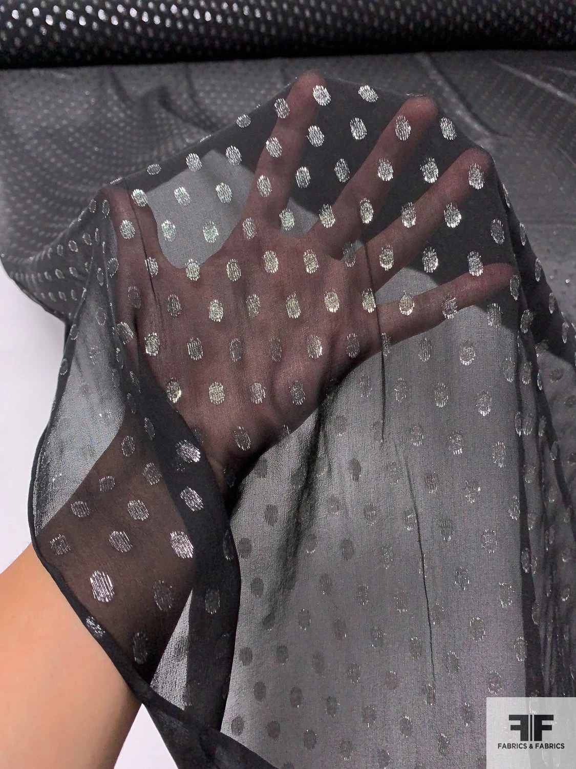 Lurex Polka Dots Silk Chiffon - Black / Silver 3 Lurex Polka Dots Silk Chiffon - Black / Silver