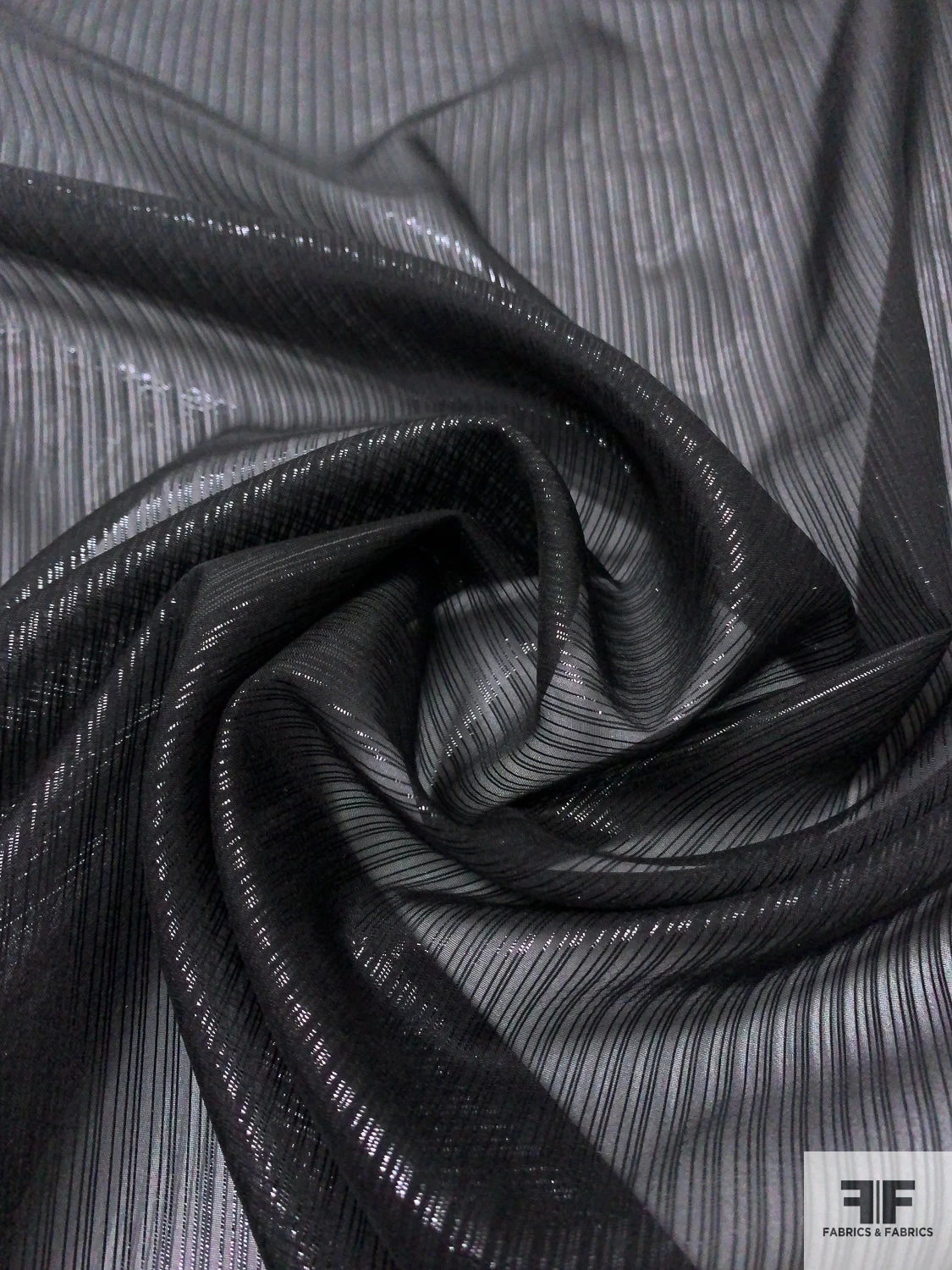 Lurex Pinstriped Silk Chiffon - Black 3 Lurex Pinstriped Silk Chiffon - Black