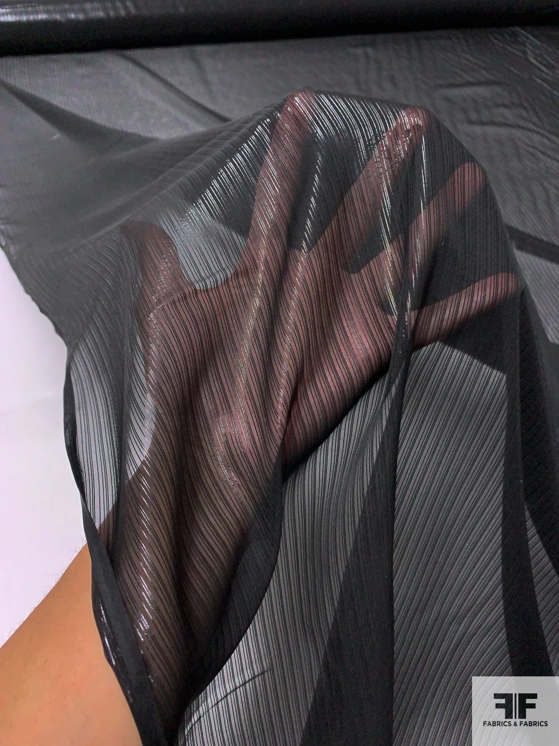 Lurex Pinstriped Silk Chiffon - Black 4 Lurex Pinstriped Silk Chiffon - Black - Image 2