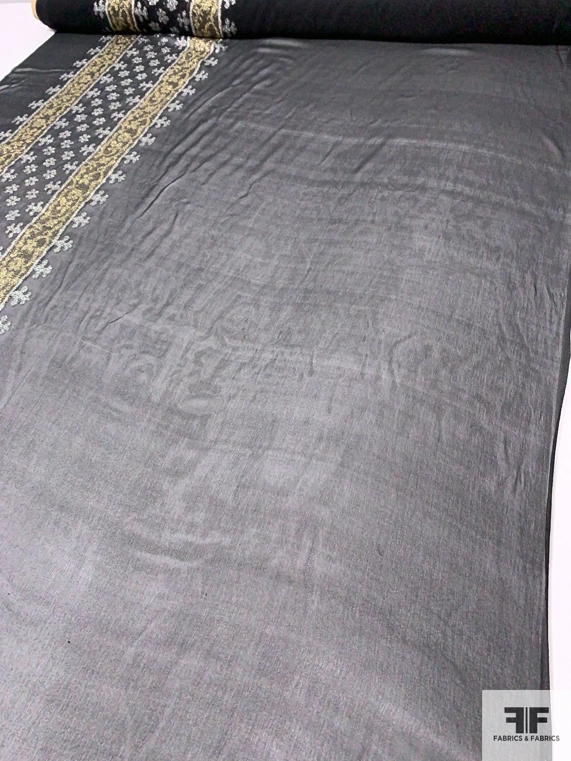Silk Chiffon With Ornate Metallic Border Pattern - Black / Silver / Gold 4 Silk Chiffon With Ornate Metallic Border Pattern - Black / Silver / Gold - Image 2