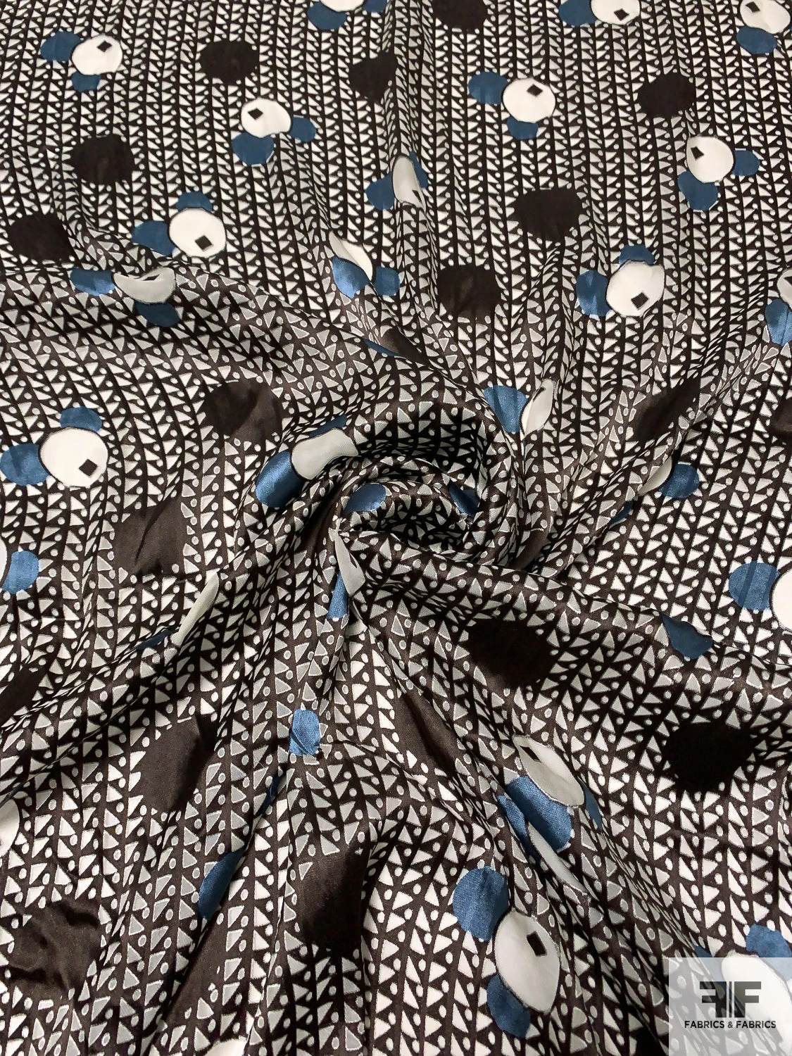 Circle Discs And Geometric Burnout Silk Chiffon - Brown / Ivory / Dusty Teal 3 Circle Discs And Geometric Burnout Silk Chiffon - Brown / Ivory / Dusty Teal