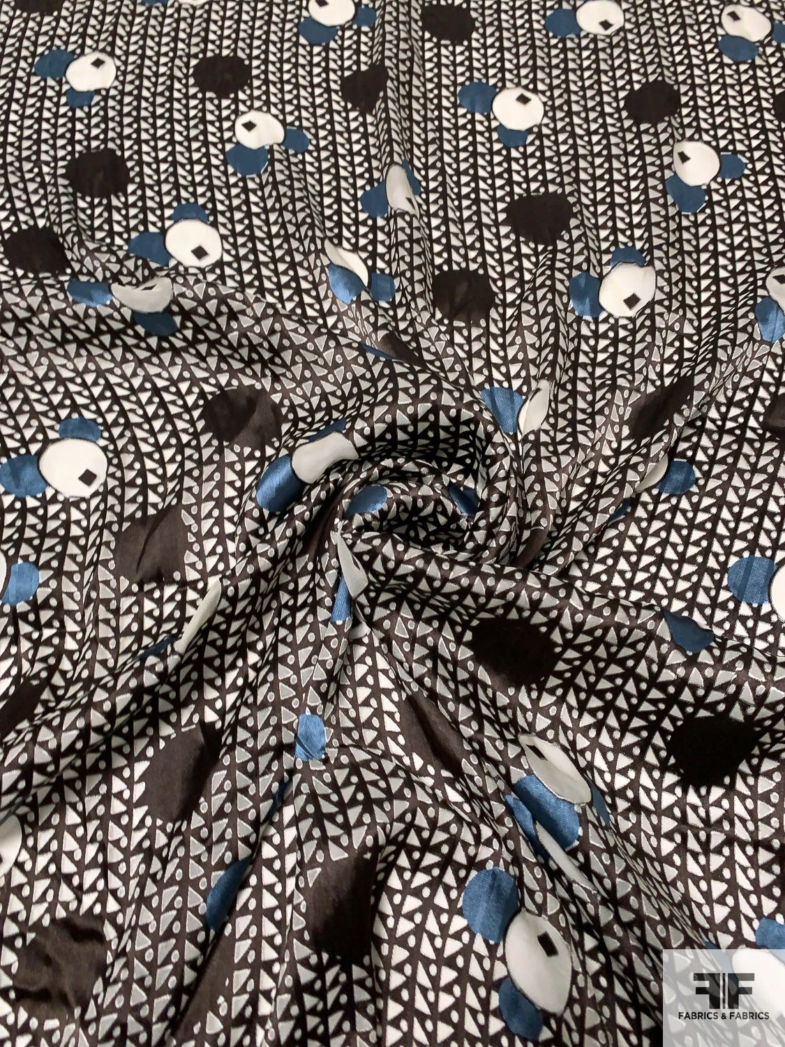 Circle Discs And Geometric Burnout Silk Chiffon - Brown / Ivory / Dusty Teal 5 Circle Discs And Geometric Burnout Silk Chiffon - Brown / Ivory / Dusty Teal - Image 3