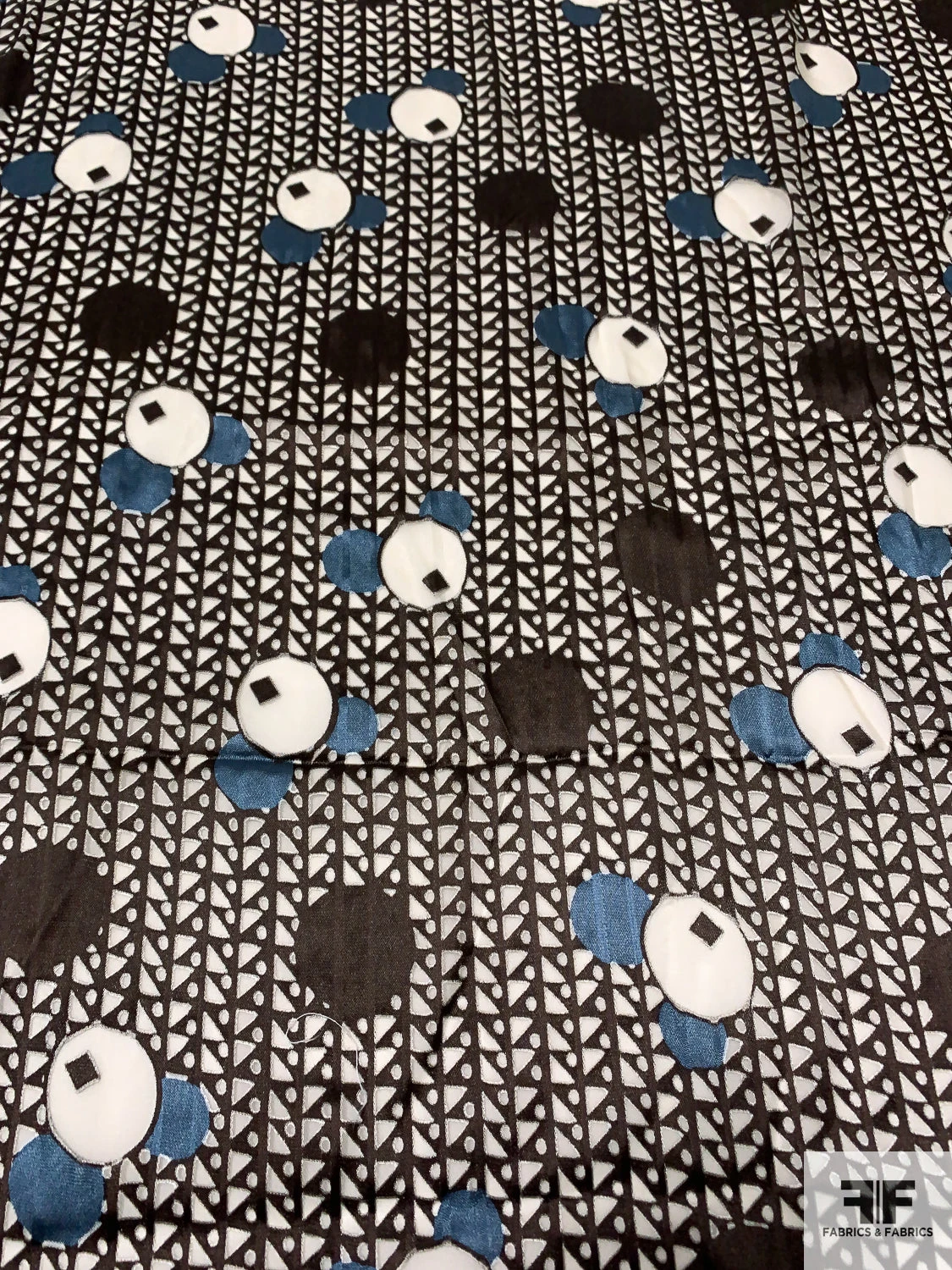 Circle Discs And Geometric Burnout Silk Chiffon - Brown / Ivory / Dusty Teal 6 Circle Discs And Geometric Burnout Silk Chiffon - Brown / Ivory / Dusty Teal - Image 4