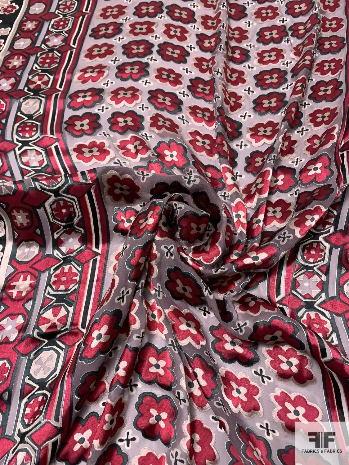 Floral Rug Motif Burnout Silk Chiffon - Wine / Black / Tan 6 Floral Rug Motif Burnout Silk Chiffon - Wine / Black / Tan - Image 4