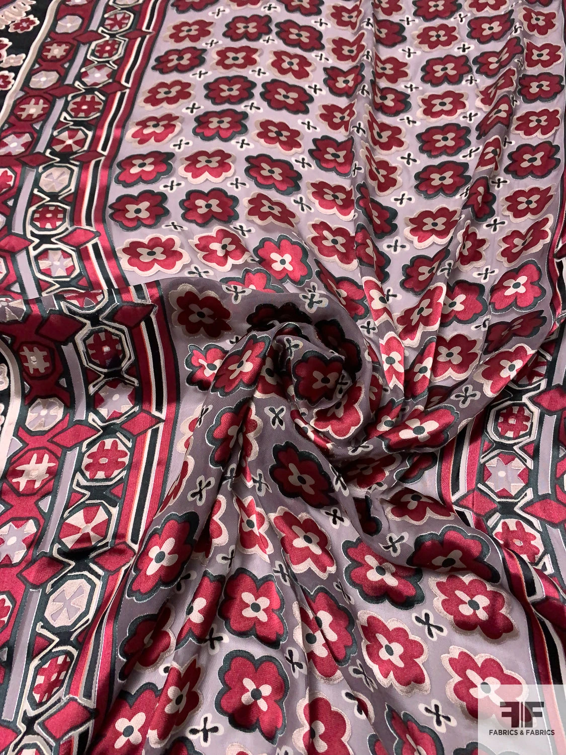 Floral Rug Motif Burnout Silk Chiffon - Wine / Black / Tan 5 Floral Rug Motif Burnout Silk Chiffon - Wine / Black / Tan - Image 3