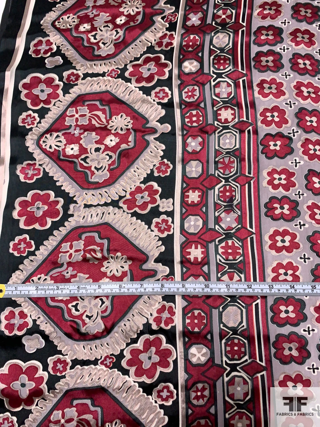 Floral Rug Motif Burnout Silk Chiffon - Wine / Black / Tan 9 Floral Rug Motif Burnout Silk Chiffon - Wine / Black / Tan - Image 7