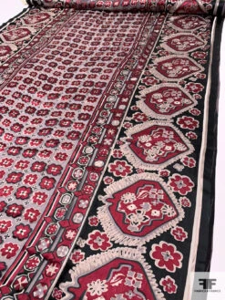 Floral Rug Motif Burnout Silk Chiffon - Wine / Black / Tan