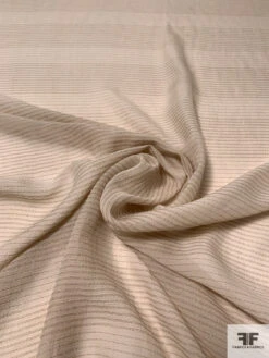Textured Silk Chiffon With Horizontal Lurex Pinstripes - Light Tan