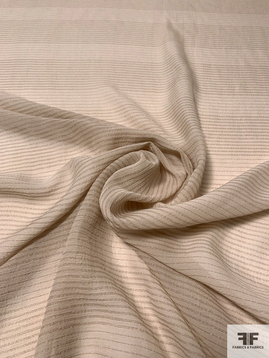 Textured Silk Chiffon With Horizontal Lurex Pinstripes - Light Tan 5 Textured Silk Chiffon With Horizontal Lurex Pinstripes - Light Tan - Image 3