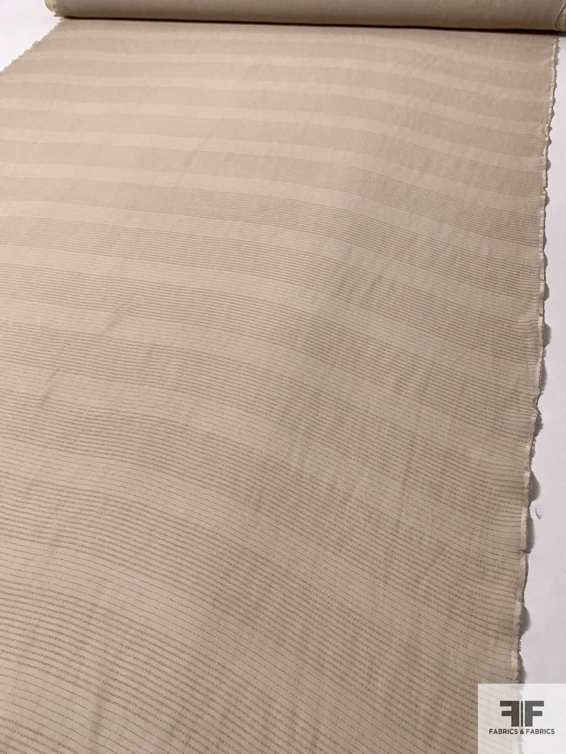 Textured Silk Chiffon With Horizontal Lurex Pinstripes - Light Tan 9 Textured Silk Chiffon With Horizontal Lurex Pinstripes - Light Tan - Image 7