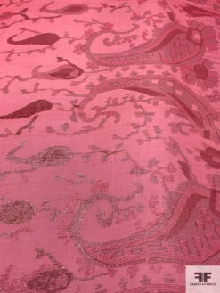 French Fine Silk Chiffon With Paisley Border Lurex Design - Strawberry / Green / Red -Fabrics And Fabrics Store 14394 4