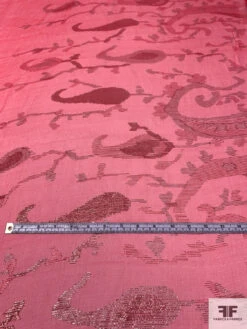 French Fine Silk Chiffon With Paisley Border Lurex Design - Strawberry / Green / Red -Fabrics And Fabrics Store 14394 5