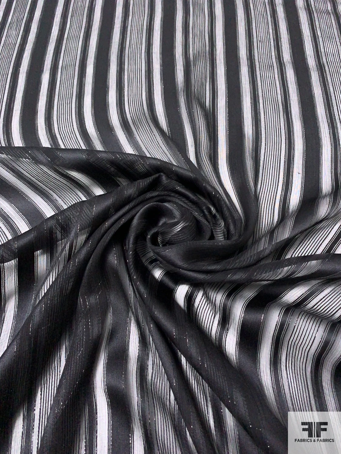 Multisize Satin Striped Burnout Crinkled Silk Chiffon With Black Lurex Pinstripes - Black 6 Multisize Satin Striped Burnout Crinkled Silk Chiffon With Black Lurex Pinstripes - Black - Image 4