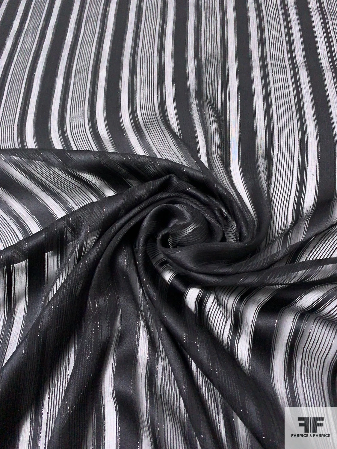 Multisize Satin Striped Burnout Crinkled Silk Chiffon With Black Lurex Pinstripes - Black 5 Multisize Satin Striped Burnout Crinkled Silk Chiffon With Black Lurex Pinstripes - Black - Image 3