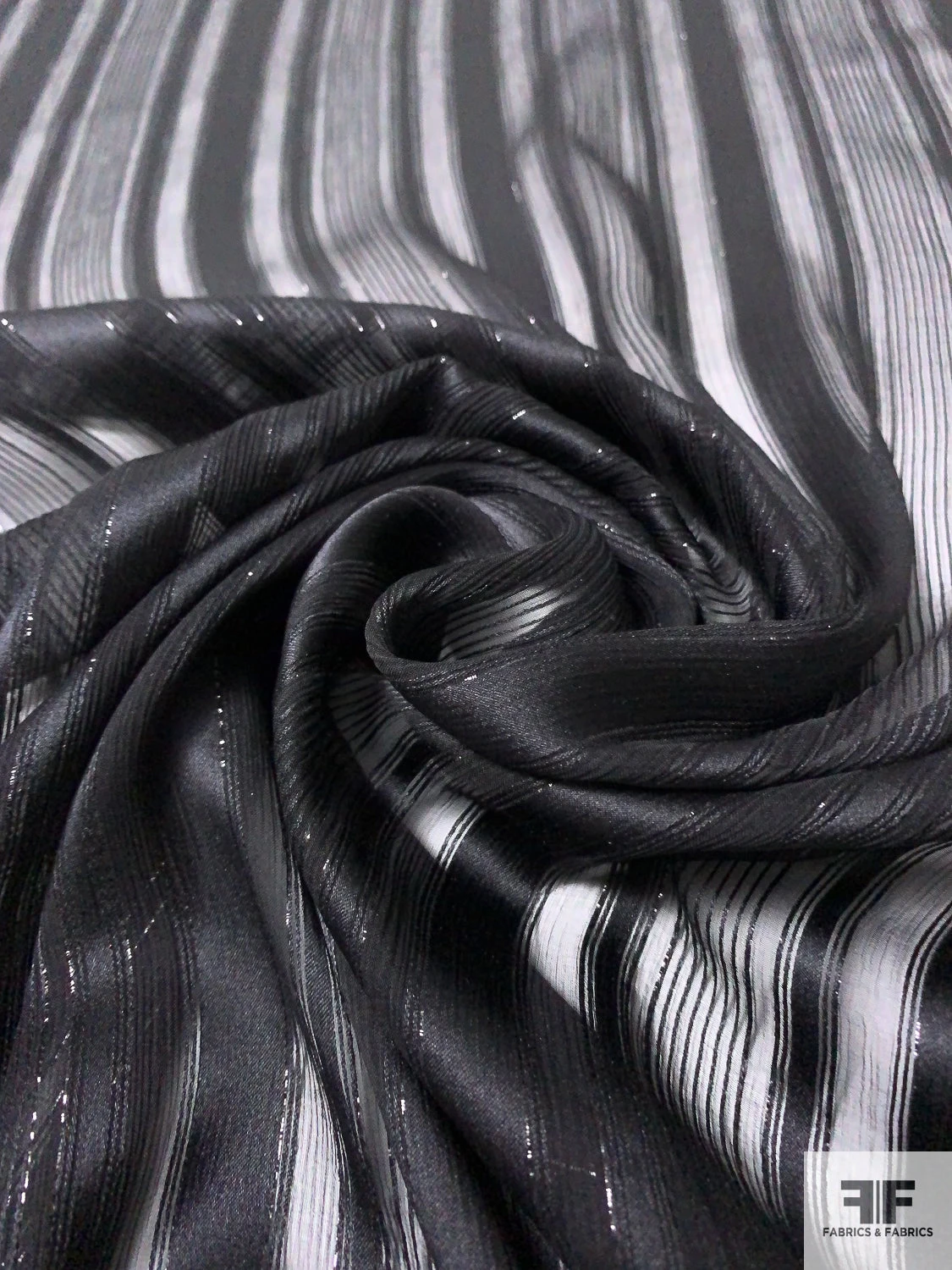 Multisize Satin Striped Burnout Crinkled Silk Chiffon With Black Lurex Pinstripes - Black 3 Multisize Satin Striped Burnout Crinkled Silk Chiffon With Black Lurex Pinstripes - Black