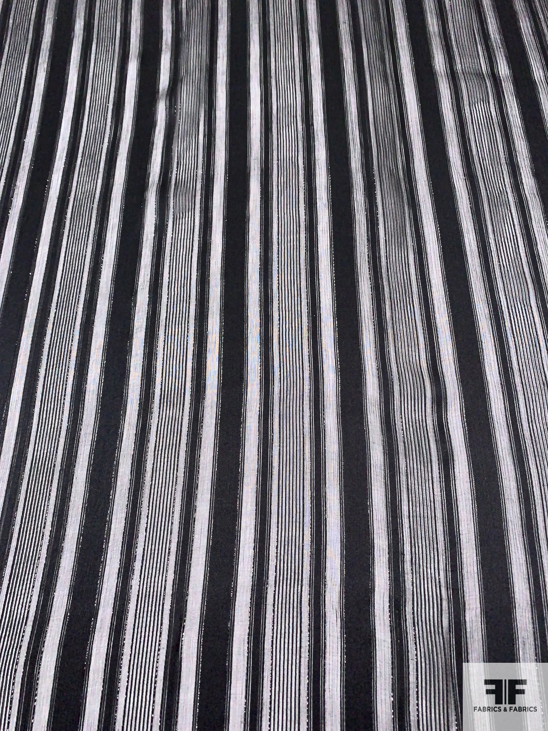 Multisize Satin Striped Burnout Crinkled Silk Chiffon With Black Lurex Pinstripes - Black 9 Multisize Satin Striped Burnout Crinkled Silk Chiffon With Black Lurex Pinstripes - Black - Image 7