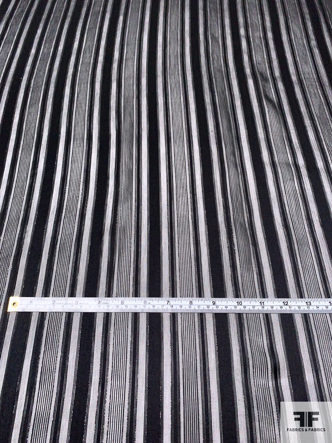 Multisize Satin Striped Burnout Crinkled Silk Chiffon With Black Lurex Pinstripes - Black 7 Multisize Satin Striped Burnout Crinkled Silk Chiffon With Black Lurex Pinstripes - Black - Image 5