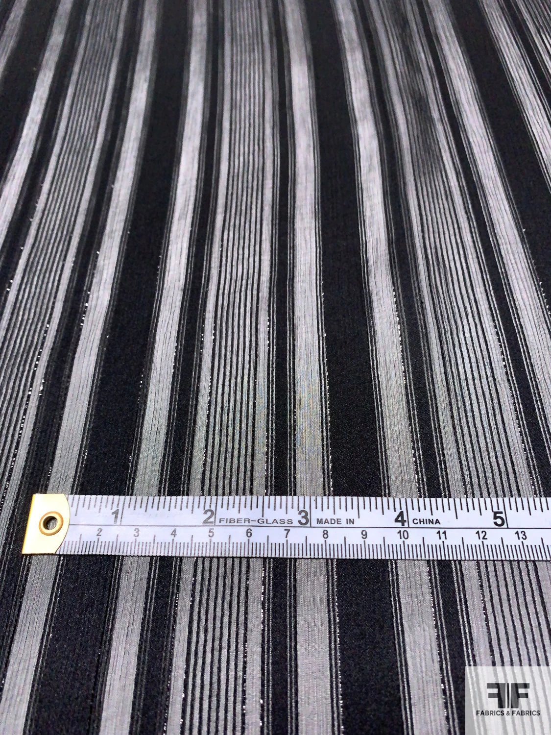 Multisize Satin Striped Burnout Crinkled Silk Chiffon With Black Lurex Pinstripes - Black 8 Multisize Satin Striped Burnout Crinkled Silk Chiffon With Black Lurex Pinstripes - Black - Image 6