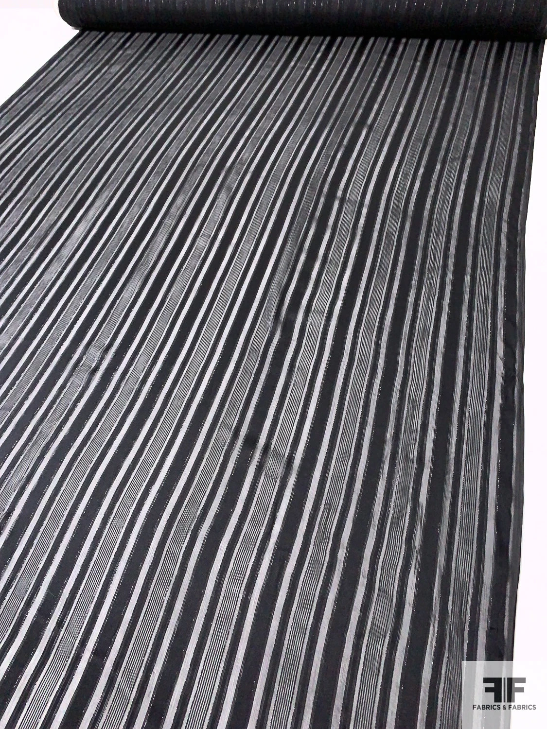 Multisize Satin Striped Burnout Crinkled Silk Chiffon With Black Lurex Pinstripes - Black 10 Multisize Satin Striped Burnout Crinkled Silk Chiffon With Black Lurex Pinstripes - Black - Image 8