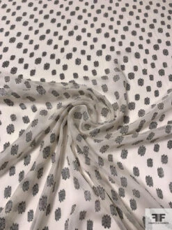 Floral Circle Pattern Silk And Lurex Chiffon - Off-White / Black 10 Floral Circle Pattern Silk And Lurex Chiffon - Off-White / Black -Fabrics And Fabrics Store 14426 2