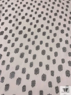 Floral Circle Pattern Silk And Lurex Chiffon - Off-White / Black 11 Floral Circle Pattern Silk And Lurex Chiffon - Off-White / Black -Fabrics And Fabrics Store 14426 4