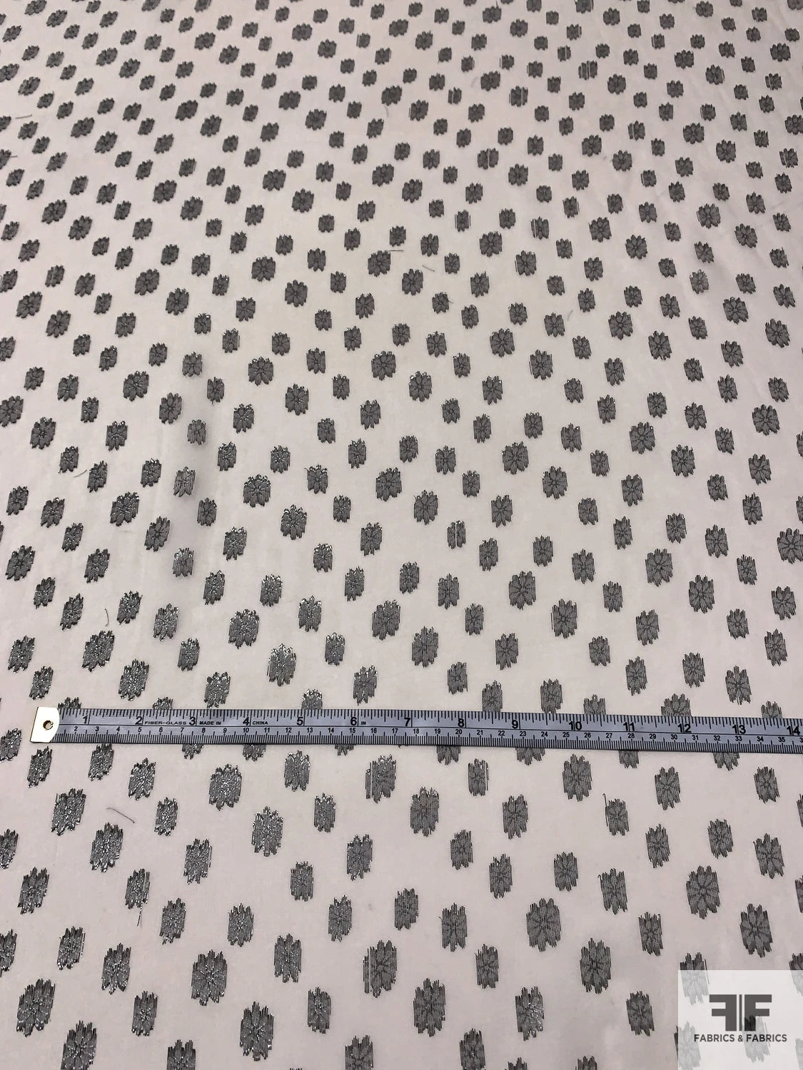 Floral Circle Pattern Silk And Lurex Chiffon - Off-White / Black 7 Floral Circle Pattern Silk And Lurex Chiffon - Off-White / Black - Image 5