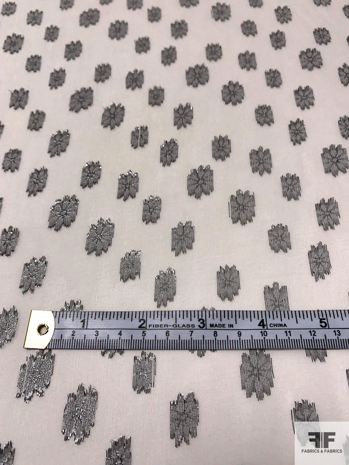 Floral Circle Pattern Silk And Lurex Chiffon - Off-White / Black 8 Floral Circle Pattern Silk And Lurex Chiffon - Off-White / Black - Image 6