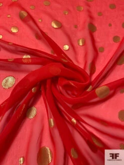 Circle Pattern Silk And Lurex Chiffon - Red / Gold -Fabrics And Fabrics Store 14429 2