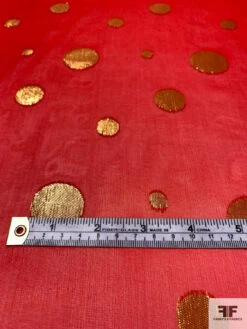 Circle Pattern Silk And Lurex Chiffon - Red / Gold -Fabrics And Fabrics Store 14429 5