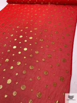 Circle Pattern Silk And Lurex Chiffon - Red / Gold -Fabrics And Fabrics Store 14429 6