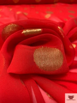 Circle Pattern Silk And Lurex Chiffon - Red / Gold -Fabrics And Fabrics Store 14429 8