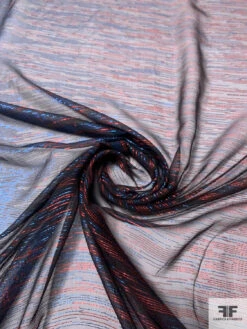 French Novelty Lurex Silk Chiffon In Ombré Effect - Red / Blue / Black -Fabrics And Fabrics Store 14433 1