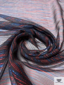 French Novelty Lurex Silk Chiffon In Ombré Effect - Red / Blue / Black -Fabrics And Fabrics Store 14433 3