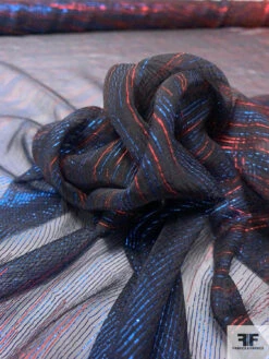 French Novelty Lurex Silk Chiffon In Ombré Effect - Red / Blue / Black -Fabrics And Fabrics Store 14433 8