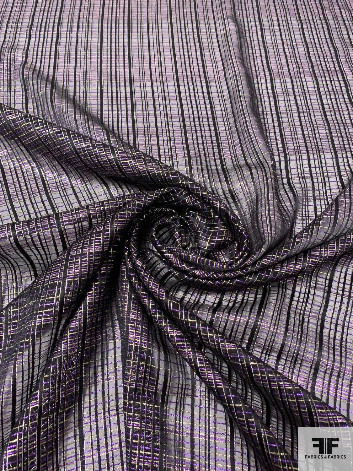 French Lurex Plaid Novelty Silk Chiffon - Black / Purple / Gold 6 French Lurex Plaid Novelty Silk Chiffon - Black / Purple / Gold - Image 4