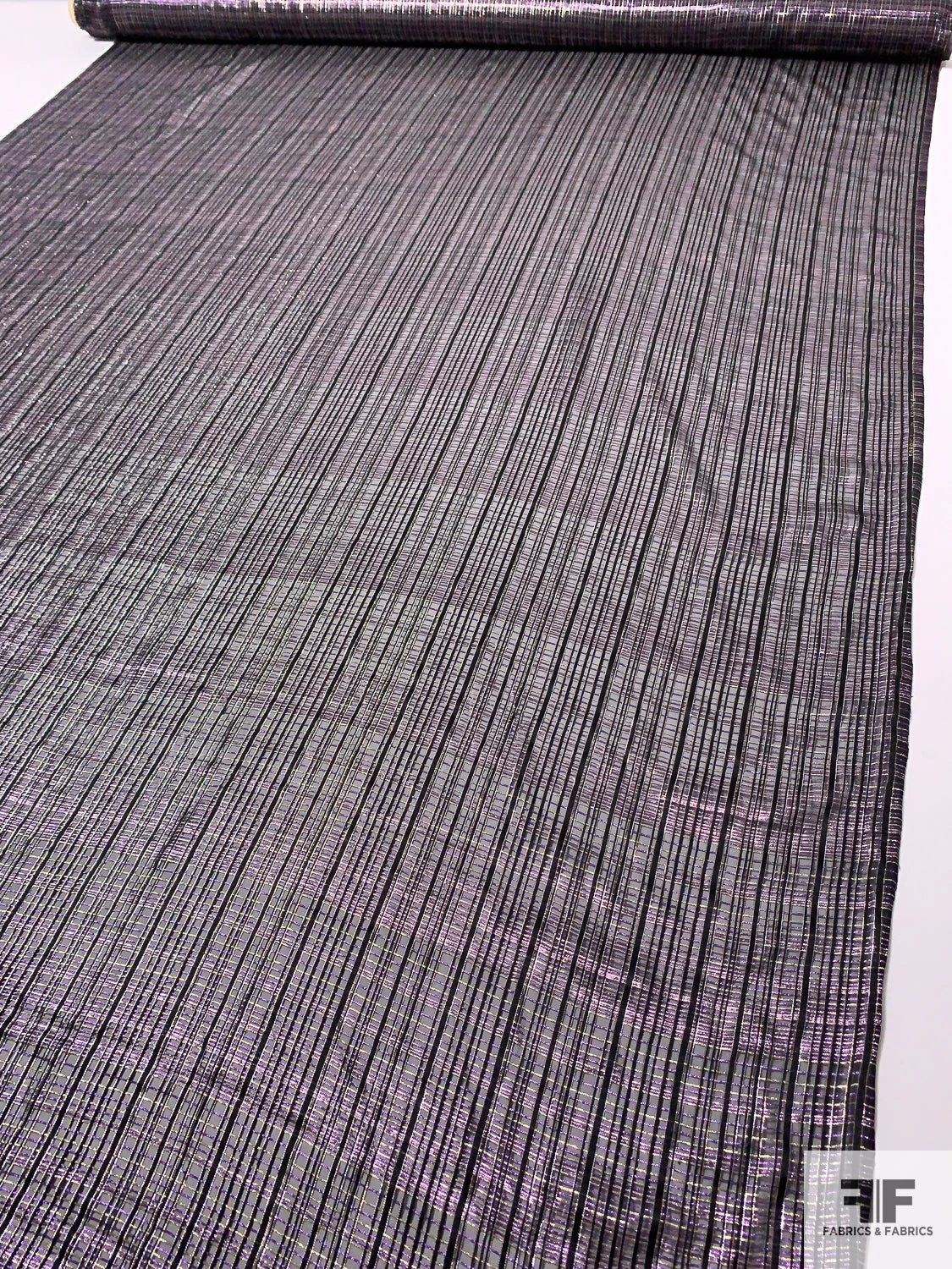 French Lurex Plaid Novelty Silk Chiffon - Black / Purple / Gold 10 French Lurex Plaid Novelty Silk Chiffon - Black / Purple / Gold - Image 8
