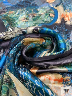 Abstract Printed Burnout Silk Blend Chiffon - Teal / Turquoise / Black / Oranges 12 Abstract Printed Burnout Silk Blend Chiffon - Teal / Turquoise / Black / Oranges -Fabrics And Fabrics Store 14440 2