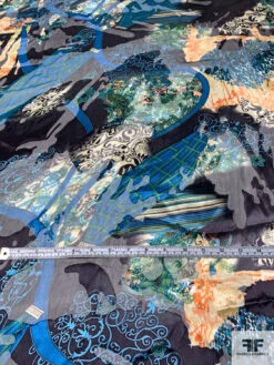 Abstract Printed Burnout Silk Blend Chiffon - Teal / Turquoise / Black / Oranges 14 Abstract Printed Burnout Silk Blend Chiffon - Teal / Turquoise / Black / Oranges -Fabrics And Fabrics Store 14440 4